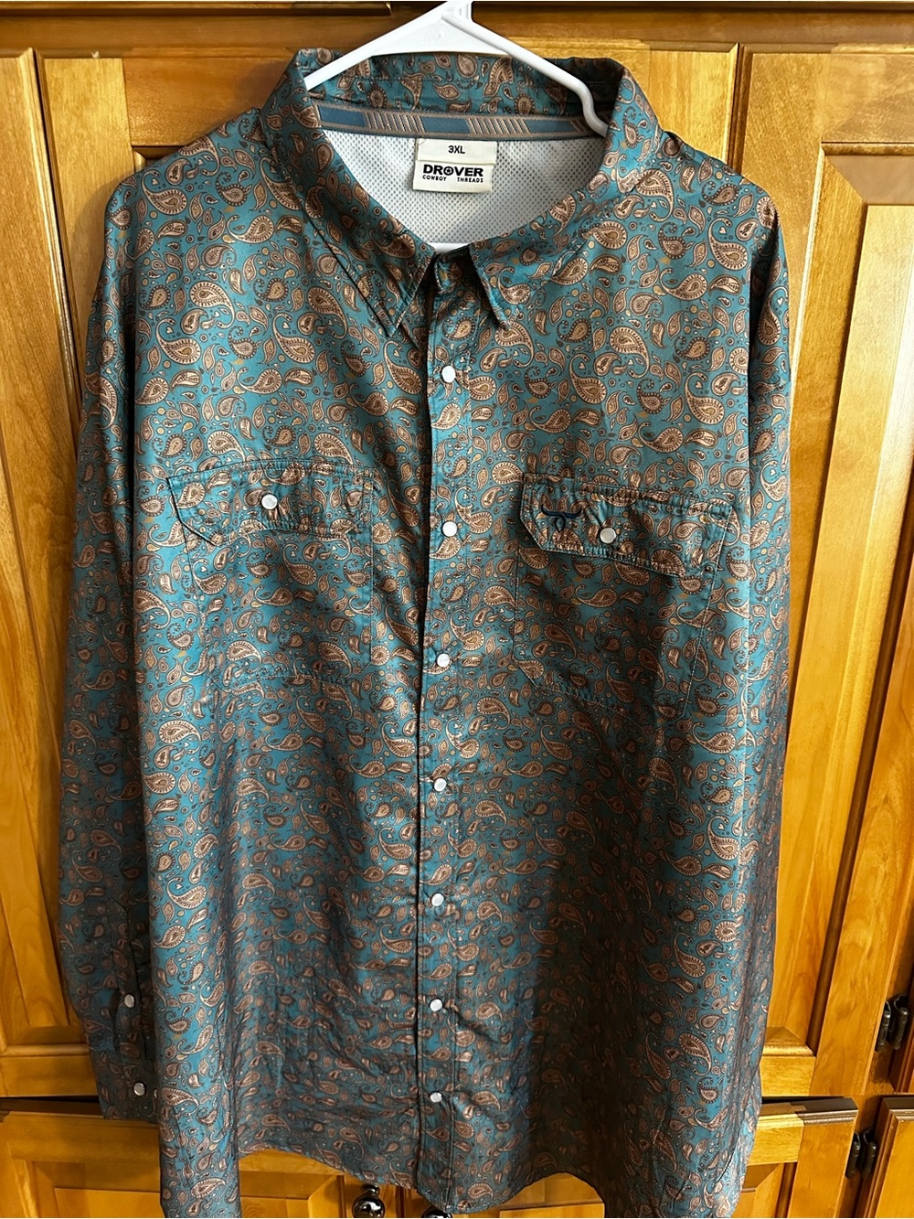 Drover Cowboy Threads Teal and Brown Paisley Button-Down Long Sleeve Shirt